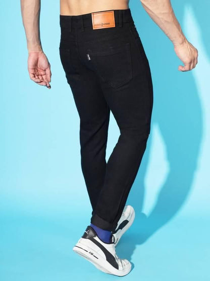 FUDE PRIDE Men's Slim Fit Mid Rise Printed Black Jeans