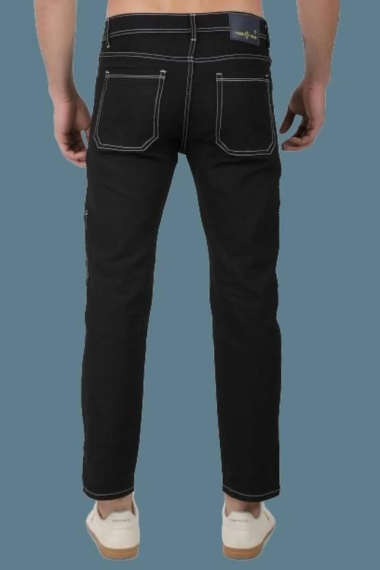 FUDE PRIDE Men's Slim Fit Mid Rise Printed Black Jeans
